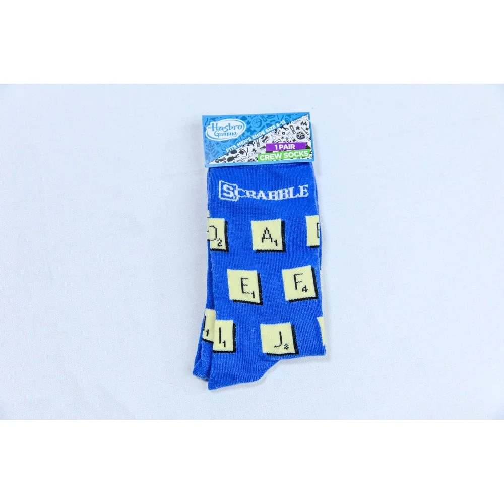 Hasbro Gaming Scrabble Mens Crew Socks Blue Board Game Novelty Size 6-12 NWT